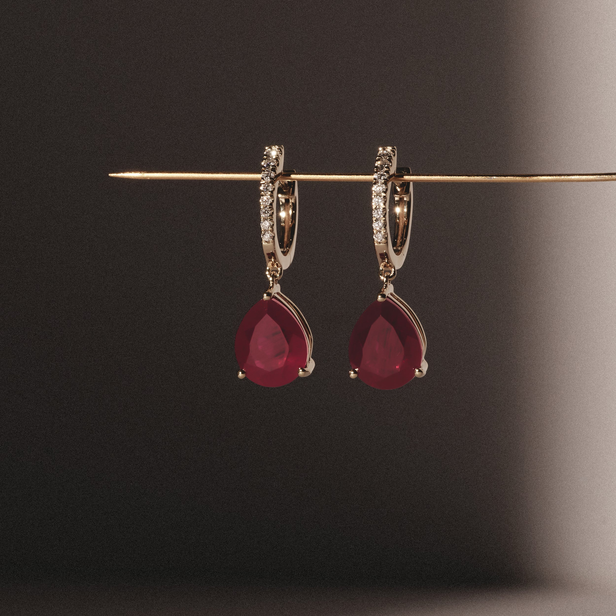 Astra 6.80ct Lab Ruby and Diamond Drop Pear Cut Earrings in 18K Gold Vermeil